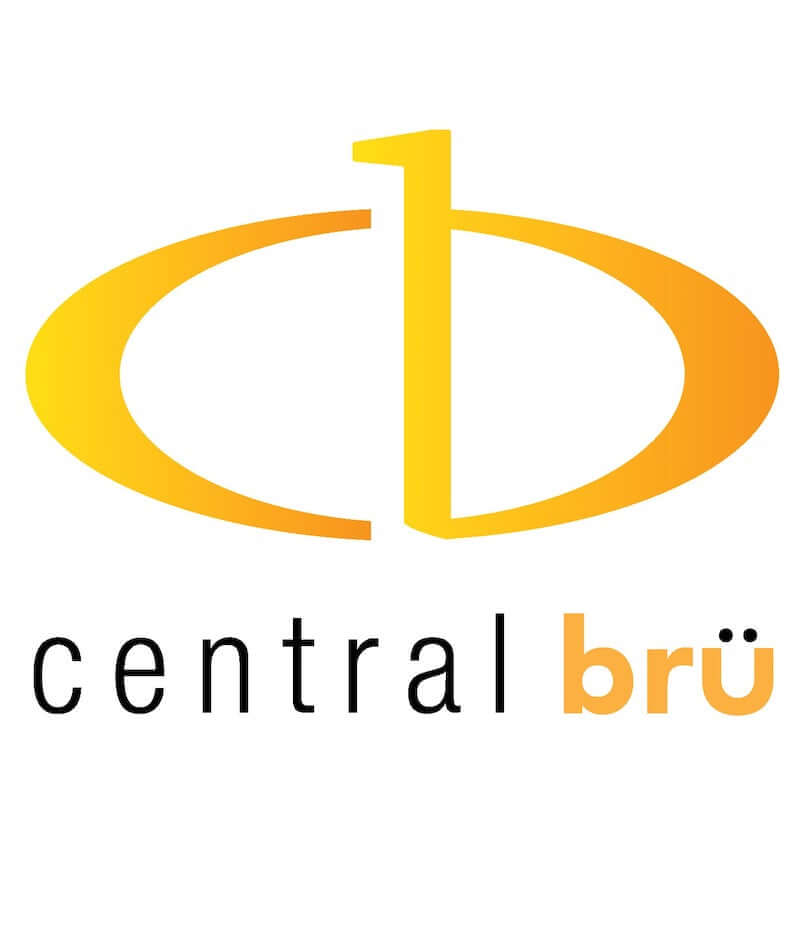Central Bru logo with gold to orange colour with Central written in black and Bru in gold under the logo image